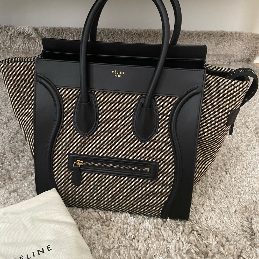CELINE Tweed Mini Luggage Handbag